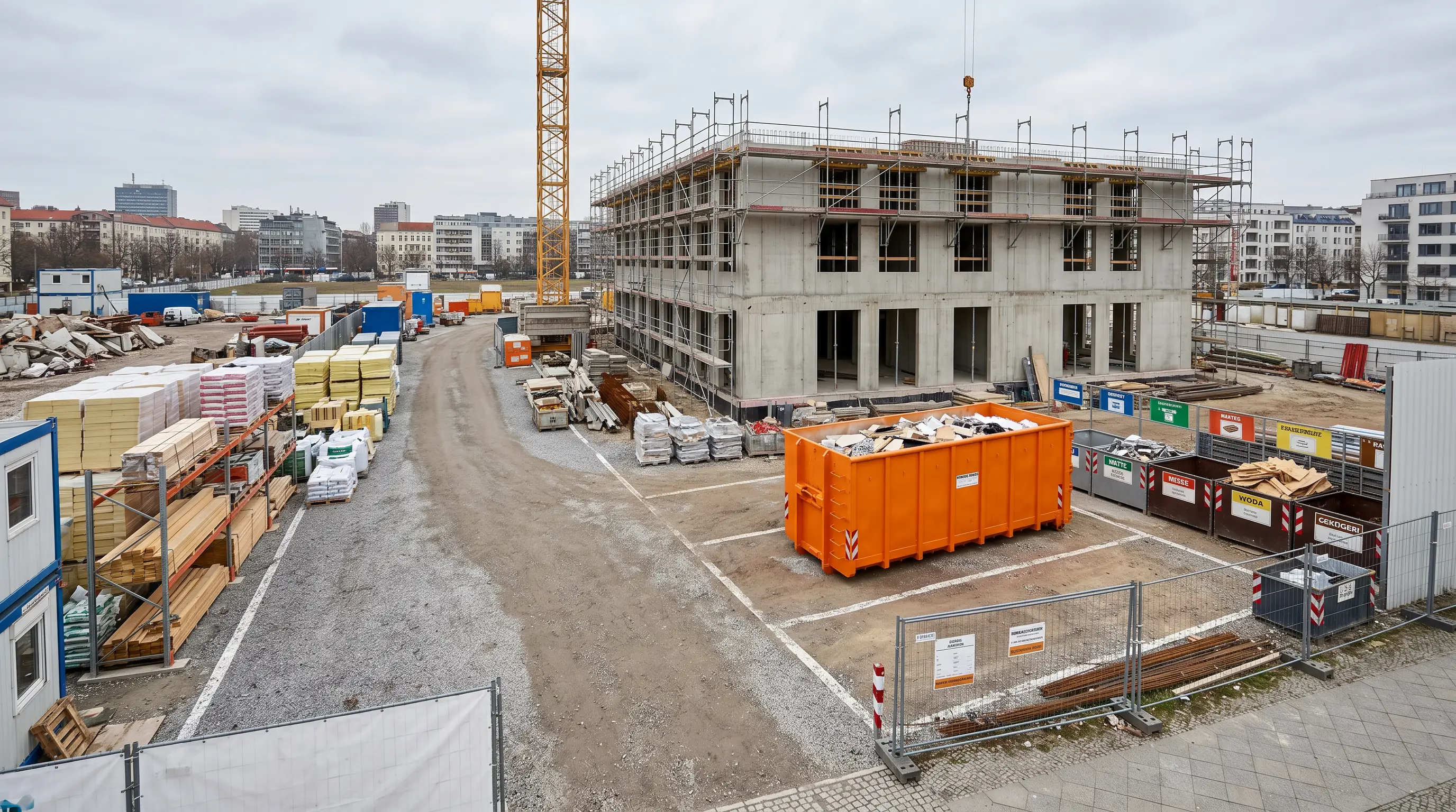 Baustelle nach DARE-Entsorgung — geordnet, Container positioniert